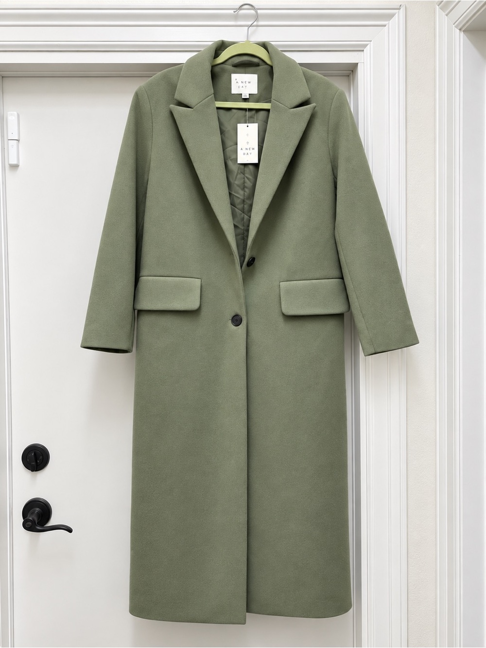 a new day Olive Green Long Notch-Lapel Trench Coat
